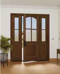 Mahogany Arch Lite, 1/2 Lite, 4 Lite SDL 1 Panel Single Door, Sidelites|G5004-AR-OG