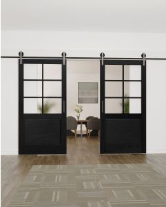 Mahogany 1/2 Lite, 6 Lite SDL 1 Raised Panel Shaker Double Barn Door|G5006-BARN-RP