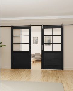 Mahogany 1/2 Lite, 6 Lite SDL 1 Panel Shaker Double Barn Door|G5006-BARN