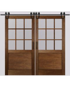 Mahogany 1/2 Lite, 9 Lite SDL 1 Panel Shaker Double Barn Door|G5009-BARN