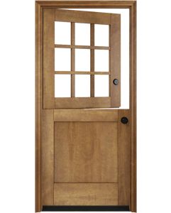 Mahogany 1/2 Lite, 9 Lite SDL 1 Panel Shaker Dutch Door