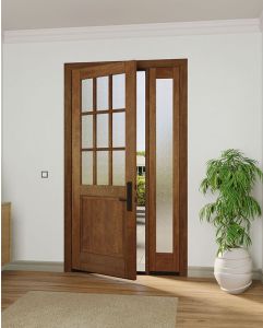 Mahogany 1/2 Lite, 9 Lite SDL 1 Panel Modern Farmhouse Shaker Single Door, Sidelite|G5009-SH