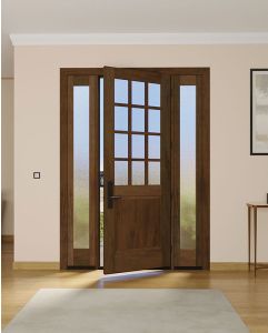 Mahogany 1/2 Lite, 12 Lite SDL 1 Panel Modern Farmhouse Shaker Single Door, Sidelites|G5012-SH