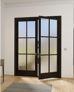 Mahogany Full Lite, 6 Lite SDL Contemporary Modern Narrow Profile Shaker Double Door|G601-SLK-SH