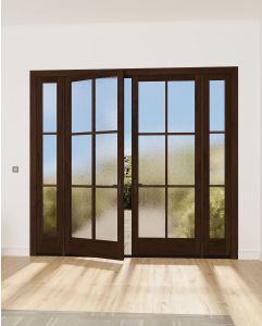 Mahogany Full Lite, 6 Lite SDL Contemporary Modern Narrow Profile Shaker Double Door, Sidelites|G601-SLK-SH