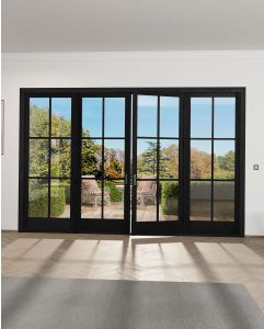 Mahogany Full Lite, 6 Lite SDL Contemporary Modern Narrow Profile Shaker Quadruple Door