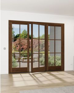 Mahogany Full Lite, 6 Lite SDL Contemporary Modern Narrow Profile Shaker Triple Door