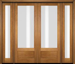 Mahogany 3/4 Lite 1 Panel Double Door, Full Lite Sidelites|G7501-OG