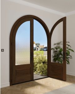 Mahogany Round Top 3/4 Lite 1 Panel Shaker Double Door|G7501-R-RTP-SH