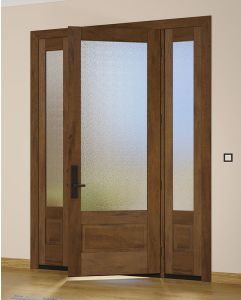 Mahogany 3/4 Lite 1 Panel Modern Farmhouse Shaker Single Door, Sidelites|G7501-SH