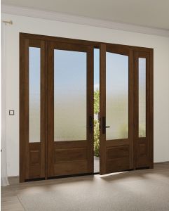 Mahogany 3/4 Lite 1 Panel Modern Farmhouse Shaker Double Door, Sidelites|G7501-SH