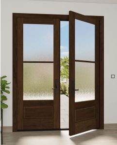 Mahogany 3/4 Lite, 2 Lite SDL 1 Panel Modern Farmhouse Shaker Double Door|G7502-SH