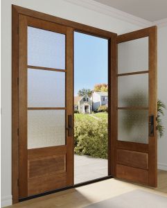 Mahogany 3/4 Lite, 3 Lite SDL 1 Panel Modern Farmhouse Shaker Double Door|G7503-SH