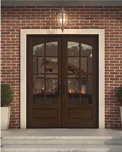 Mahogany Arch Lite, 3/4 Lite 4 Lite SDL 1 Panel Double Door|G7504-ARP-OG