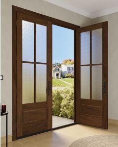 Mahogany 3/4 Lite, 4 Lite SDL 1 Panel Modern Farmhouse Shaker Double Door|G7504-SH