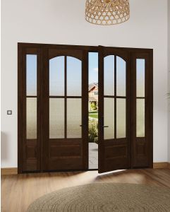 Mahogany Arch Lite, 3/4 Lite, 4 Lite SDL 1 Panel Double Door, Sidelites|G7504-AR-OG