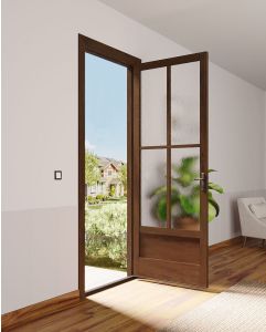 Mahogany 3/4 Lite, 4 Lite SDL Contemporary Modern 1 Panel Narrow Profile Shaker Single Door|G7504-SLK-SH