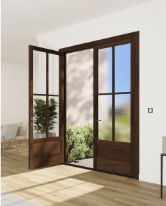 Mahogany 3/4 Lite, 4 Lite SDL Contemporary Modern 1 Panel Narrow Profile Shaker Double Door|G7504-SLK-SH