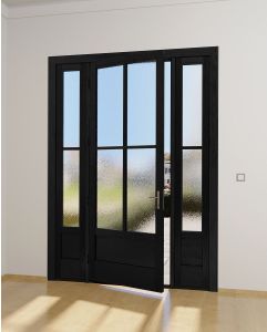 Mahogany 3/4 Lite, 4 Lite SDL Contemporary Modern 1 Panel Narrow Profile Shaker Single Door, Sidelites|G7504-SLK-SH