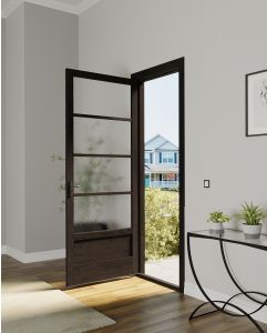 Mahogany 3/4 Lite, Horizontal 4 Lite SDL Contemporary Modern 1 Panel Narrow Profile Shaker Single Door|G7504-W-SLK-SH