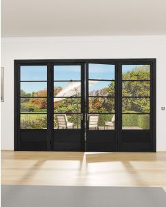 Mahogany 3/4 Lite, Horizontal 4 Lite SDL Contemporary Modern 1 Panel Narrow Profile Shaker Quadruple Door