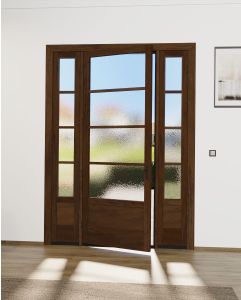 Mahogany 3/4 Lite, Horizontal 4 Lite SDL Contemporary Modern 1 Panel Narrow Profile Shaker Single Door, Sidelites|G7504-W-SLK-SH