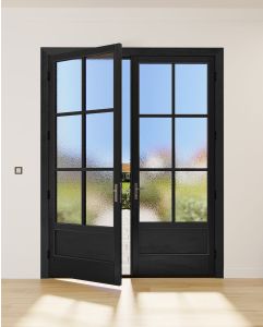 Mahogany 4 Lite 3/4 Lite SDL 1 Panel Contemporary Modern Shaker Double Door|G7506-SLK-SH