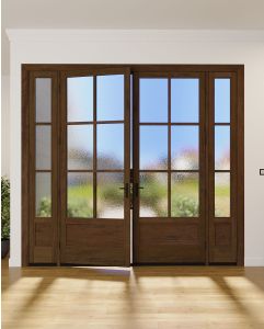 Mahogany 4 Lite 3/4 Lite SDL 1 Panel Contemporary Modern Shaker Double Door, Sidelites|G7506-SLK-SH