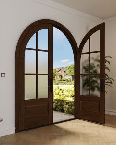 Mahogany Round Top 3/4 Lite, 6 Lite SDL 1 Panel Shaker Double Door|G7506-R-RTP-SH