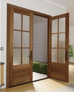 Mahogany 3/4 Lite, 6 Lite SDL 1 Panel Modern Farmhouse Shaker Double Door|G7506-SH