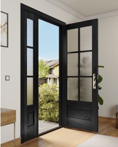 Mahogany 3/4 Lite, 6 Lite SDL 1 Panel Modern Farmhouse Shaker Single Door, Sidelite|G7506-SH