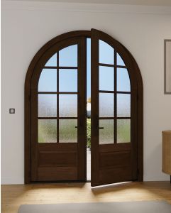 Mahogany Round Top 3/4 Lite, 8 Lite SDL 1 Panel Shaker Double Door|G7508-R-RTP-SH