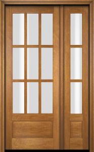 Mahogany 3/4 Lite, 9 Lite SDL 1 Panel Single Door, Sidelite|G7509-OG