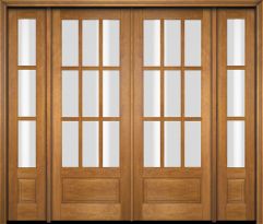 Mahogany 3/4 Lite, 9 Lite SDL 1 Panel Double Door, Sidelites|G7509-OG