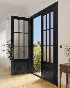 Mahogany 3/4 Lite, 9 Lite SDL 1 Panel Modern Farmhouse Shaker Double Door|G7509-SH