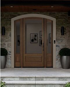Mahogany Montana Arch Top 3/4 Lite 1 Panel Single Door, Sidelites|G75101-ART-OG_G75101-ARTP-SL_1-2