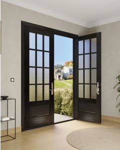 Mahogany 3/4 Lite, 12 Lite SDL 1 Panel Modern Farmhouse Shaker Double Door|G7512-SH