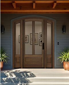 Mahogany Montana Arch Top 3/4 Lite, Twin Lite 1 Panel Single Door, Sidelites|G75201-ART-OG_G75101-ARTP-SL_1-2