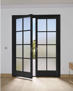 Mahogany Full Lite, 8 Lite SDL Contemporary Modern Narrow Profile Shaker Double Door|G801-W-SLK-SH