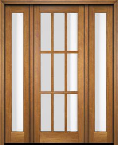 Mahogany Full Lite, 9 Lite SDL Single Door, Full Lite Sidelites|G901-OG