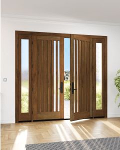 Mahogany Slimlite Designer  Contemporary Modern Shaker Double Door, Sidelites