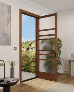 Mahogany Horizon Full Lite, Artistic Lite SDL Contemporary Modern Narrow Profile Shaker Single Door