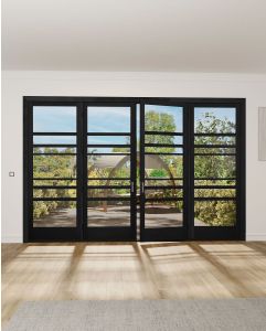 Mahogany Horizon Full Lite Artistic Lite SDL Contemporary Modern Narrow Profile Shaker Quadruple Door