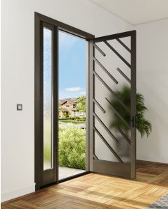 Mahogany Imber Full Lite, Artistic Lite SDL Contemporary Modern Narrow Profile Shaker Single Door, Sidelite