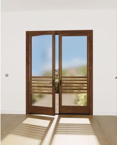 Mahogany Journey Full Lite, Artistic Lite SDL Contemporary Modern Narrow Profile Shaker Double Door