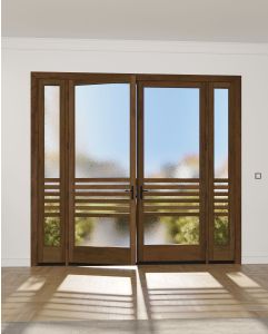 Mahogany Journey Full Lite, Artistic Lite SDL Contemporary Modern Narrow Profile Shaker Double Door, Sidelites