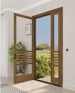 Mahogany Journey Full Lite, Artistic Lite SDL Contemporary Modern Narrow Profile Shaker Single Door, Sidelite