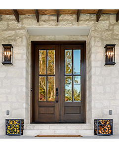96 Mahogany Low-e 3/4 Lite,4 Lite Clear Bevel Double Door