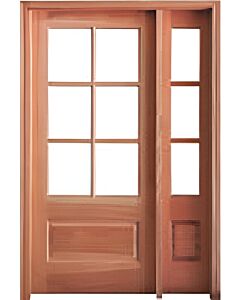 Mahogany Low-e 3/4 Lite,6 Lite Clear Bevel Door with One Sidelite 3 Lite 3/4