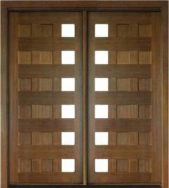 Mahogany Milan 12 Panel 6 Lite Impact Double Door